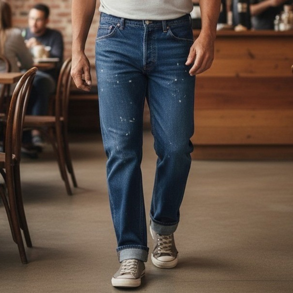 Levi's Jeans 38x30 Men's Vintage Orange‎ Tab 547-2317 Flare Paint Distressed
